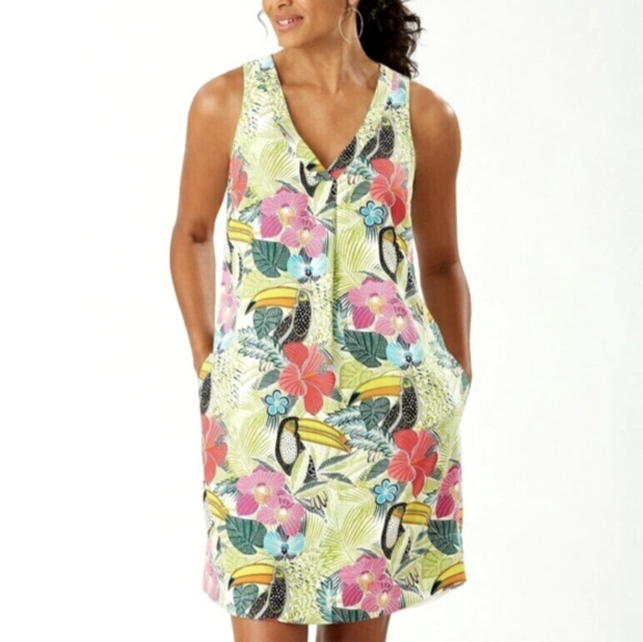 Tommy Bahama Dress If One Can Toucan Sleeveless Shift Dress. - Picture 4 of 16